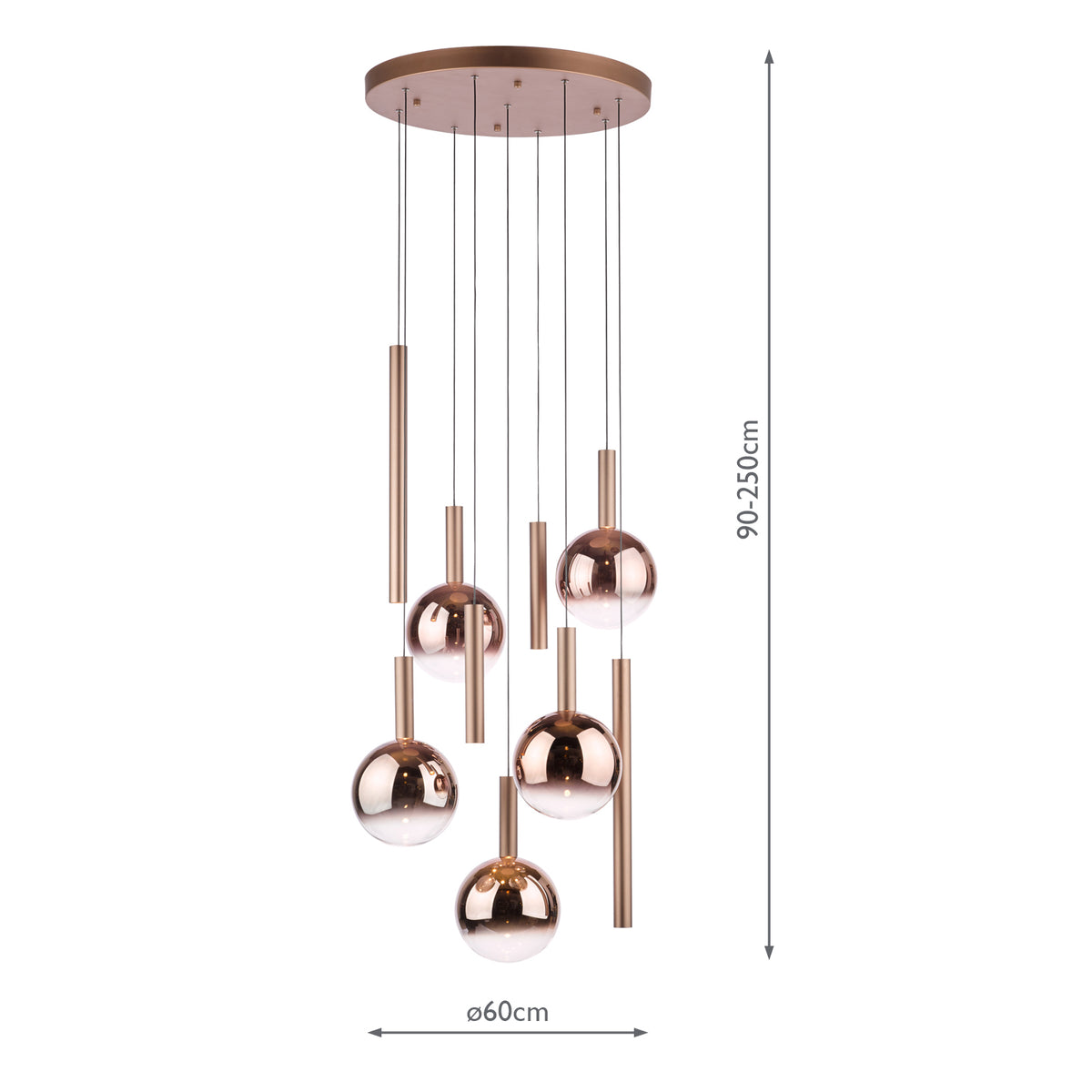 Dar Telis 9 Light Cluster Pendant Matt Bronze and Bronze Ombre Glass LED