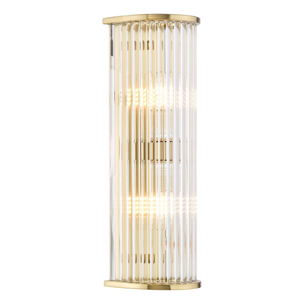 Dar Tobiah 2 Light Bathroom Wall Light Natural Brass and Glass IP44
