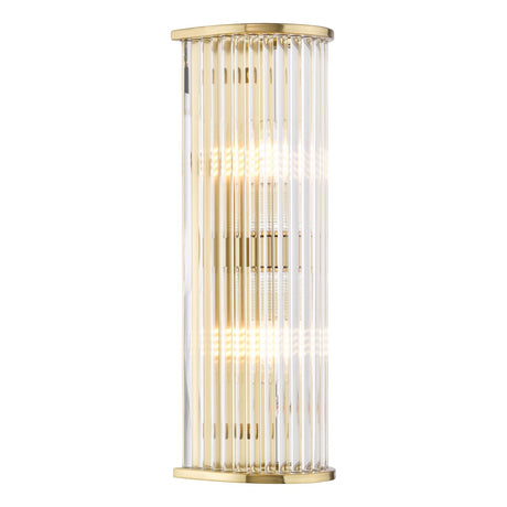 Dar Tobiah 2 Light Bathroom Wall Light Natural Brass and Glass IP44