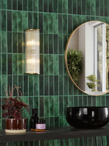 Dar Tobiah 2 Light Bathroom Wall Light Natural Brass and Glass IP44
