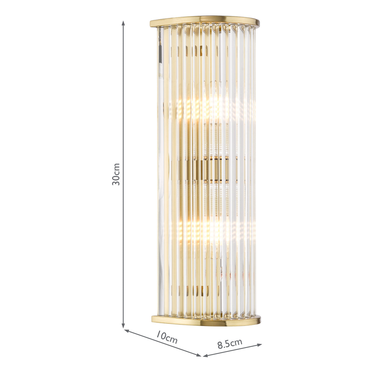 Dar Tobiah 2 Light Bathroom Wall Light Natural Brass and Glass IP44