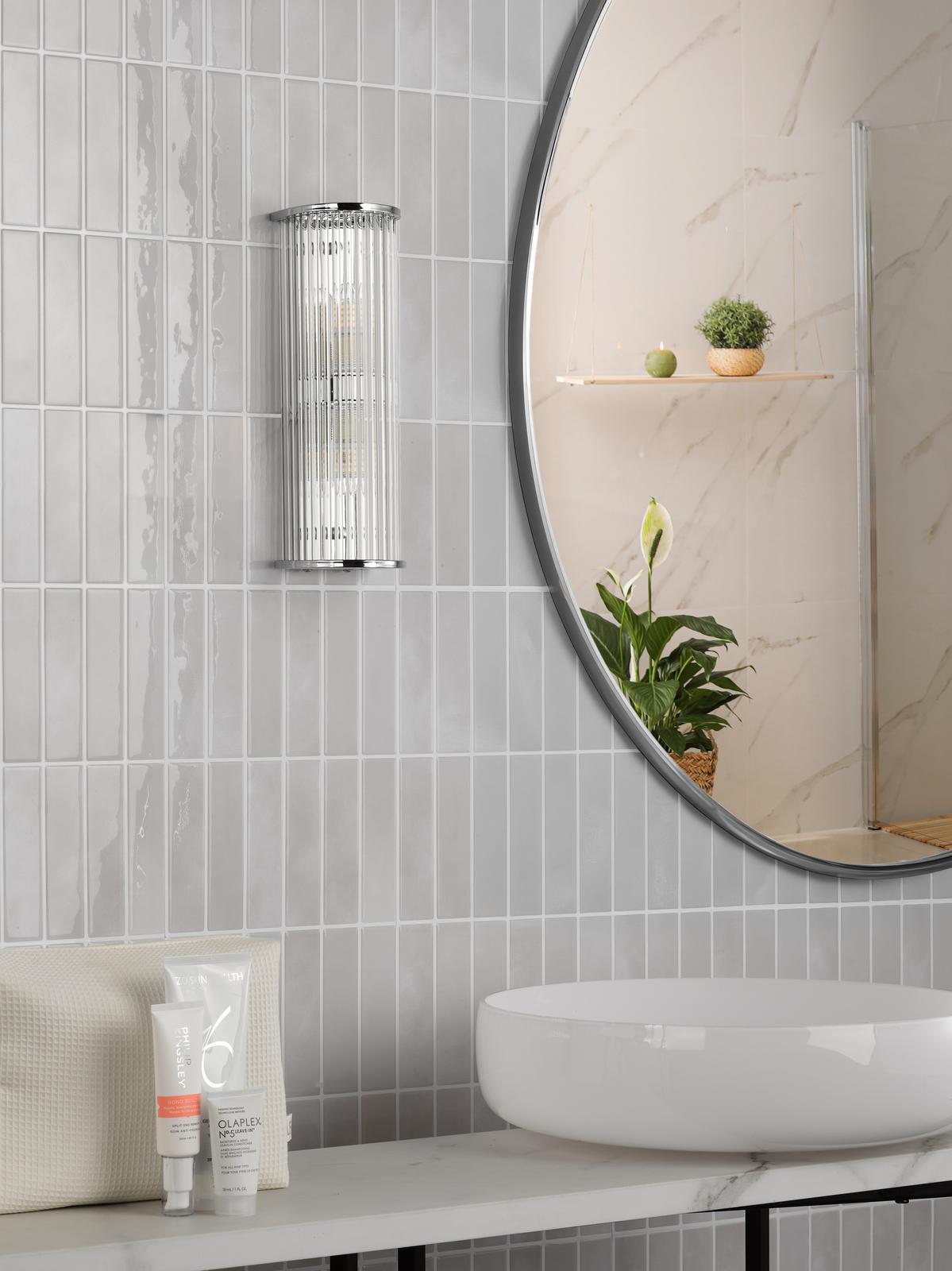 Dar Tobiah 2 Light Bathroom Wall Light Polished Chrome and Glass IP44