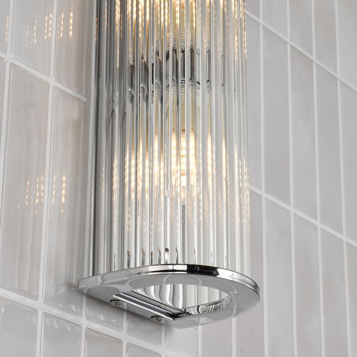 Dar Tobiah 2 Light Bathroom Wall Light Polished Chrome and Glass IP44