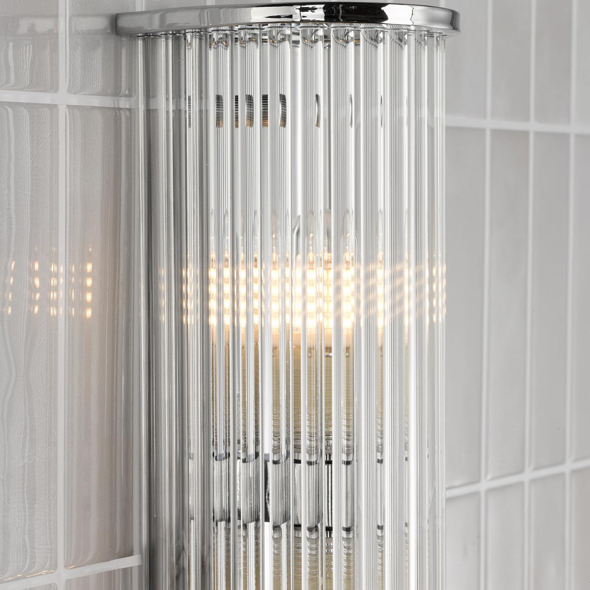 Dar Tobiah 2 Light Bathroom Wall Light Polished Chrome and Glass IP44
