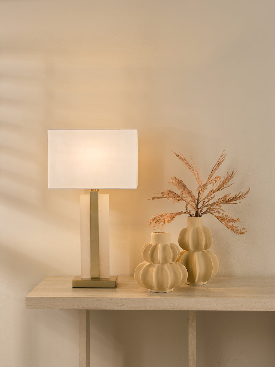 Dar Tokori Table Lamp Alabaster and Brushed Gold With Shade