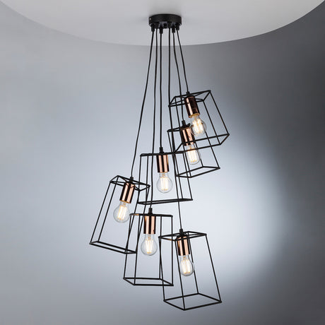 Dar Tower 6 Light Cluster Pendant Black and Copper