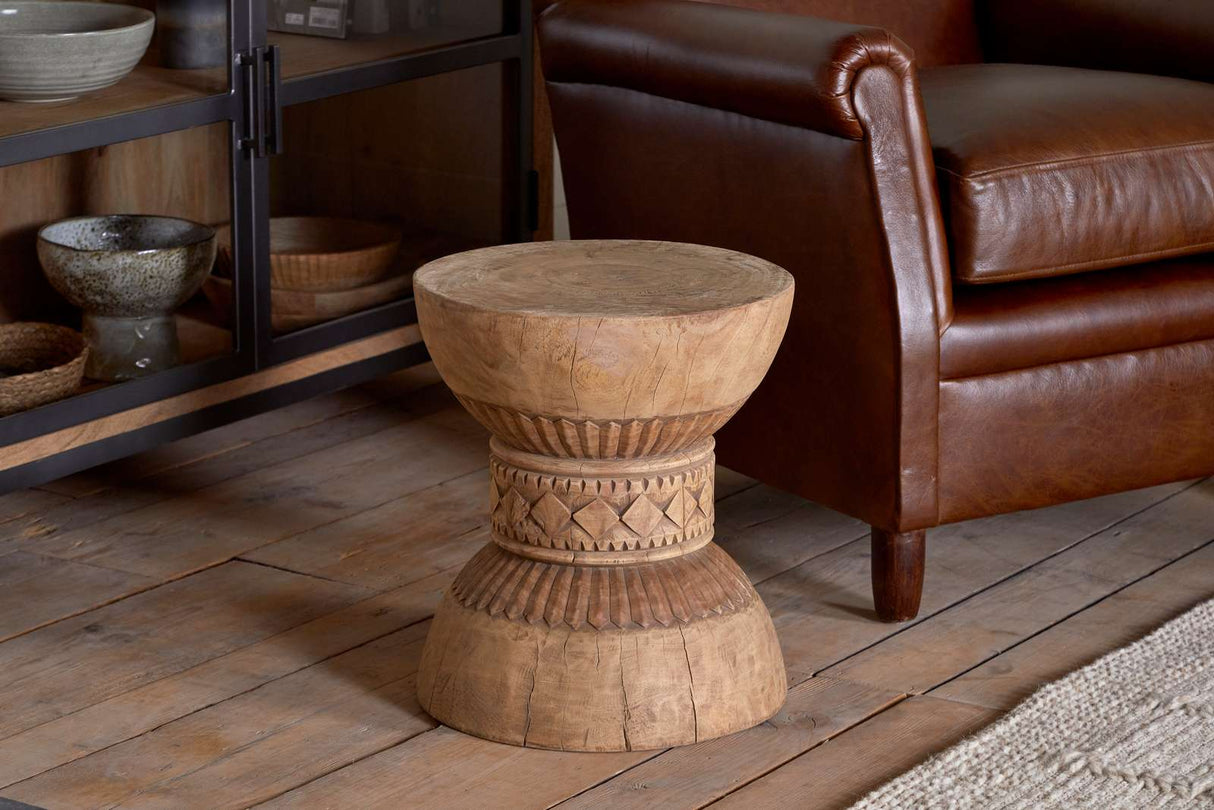 Nkuku Taru Carved Side Table Natural