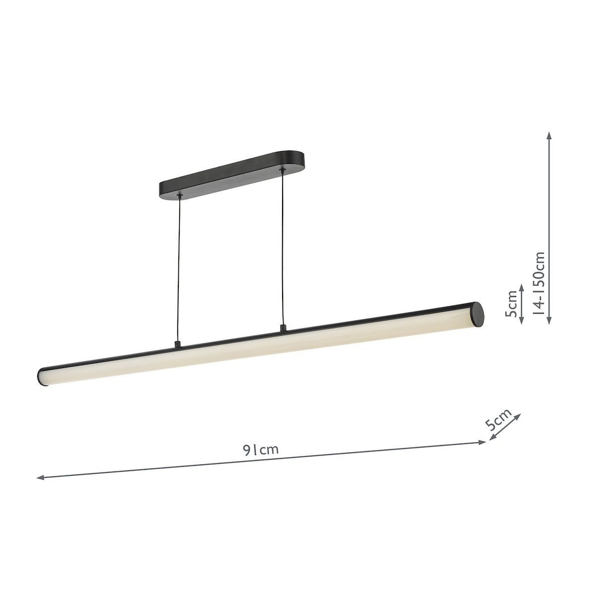 Dar Tube Bar Pendant Satin Black and Opal LED