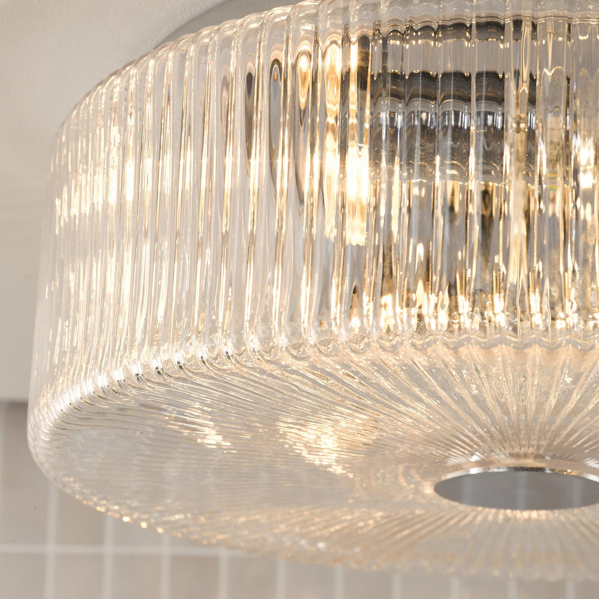 Dar Twyman 4 Light Bathroom Ceiling Light Polished Chrome and Ribbed Glass IP44