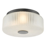 Dar Twyman 3 Light Flush Satin Black and White Ribbed Glass IP44