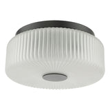 Dar Twyman 3 Light Flush Satin Black and White Ribbed Glass IP44