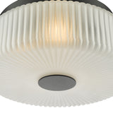 Dar Twyman 3 Light Flush Satin Black and White Ribbed Glass IP44