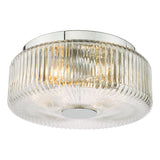 Dar Twyman 3 Light Flush Polished Chrome and Ribbed Glass IP44