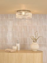 Dar Twyman 3 Light Flush Polished Chrome and Ribbed Glass IP44