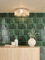 Dar Twyman 3 Light Flush Polished Chrome and Ribbed Glass IP44