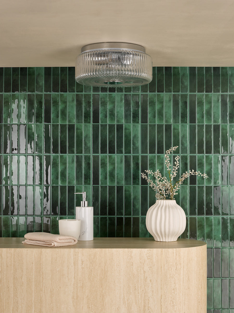 Dar Twyman 3 Light Flush Polished Chrome and Ribbed Glass IP44