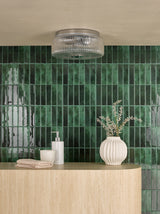 Dar Twyman 3 Light Flush Polished Chrome and Ribbed Glass IP44