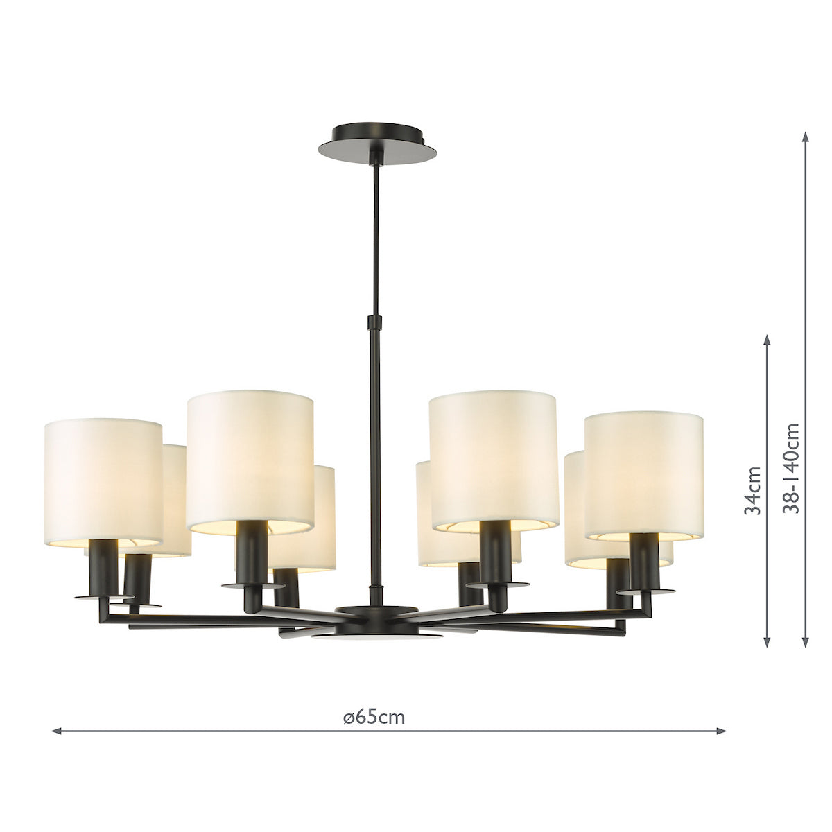Dar Tyler 8 Light Armed Pendant Matt Black With Shade