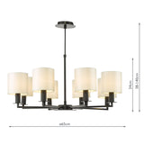 Dar Tyler 8 Light Armed Pendant Matt Black With Shade