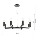Dar Tyler 8 Light Armed Pendant Matt Black Fitting Only