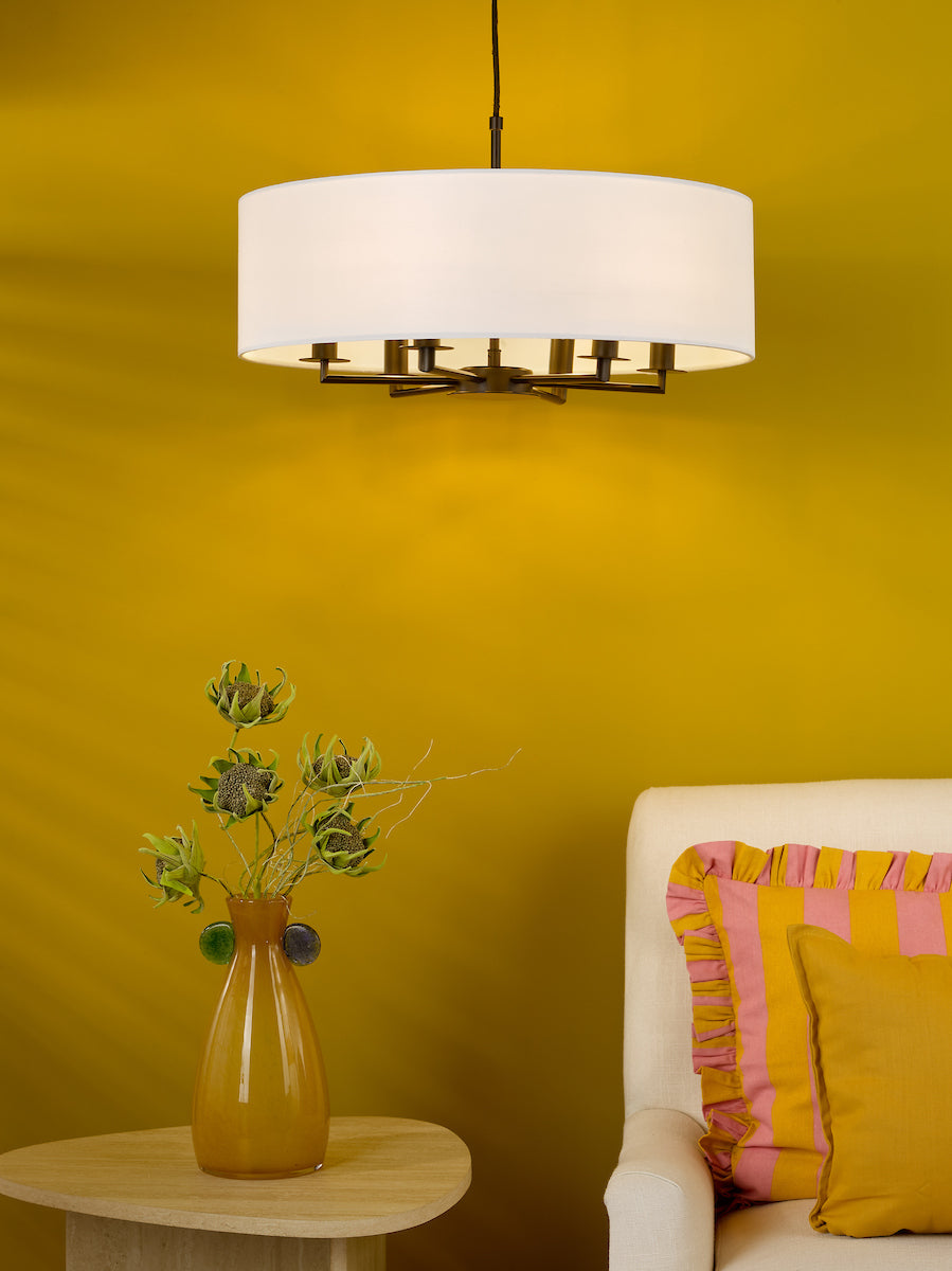 Dar Tyler 6 Light Shadelier Matt Black and White With Shade