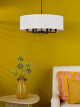 Dar Tyler 6 Light Shadelier Matt Black and White With Shade