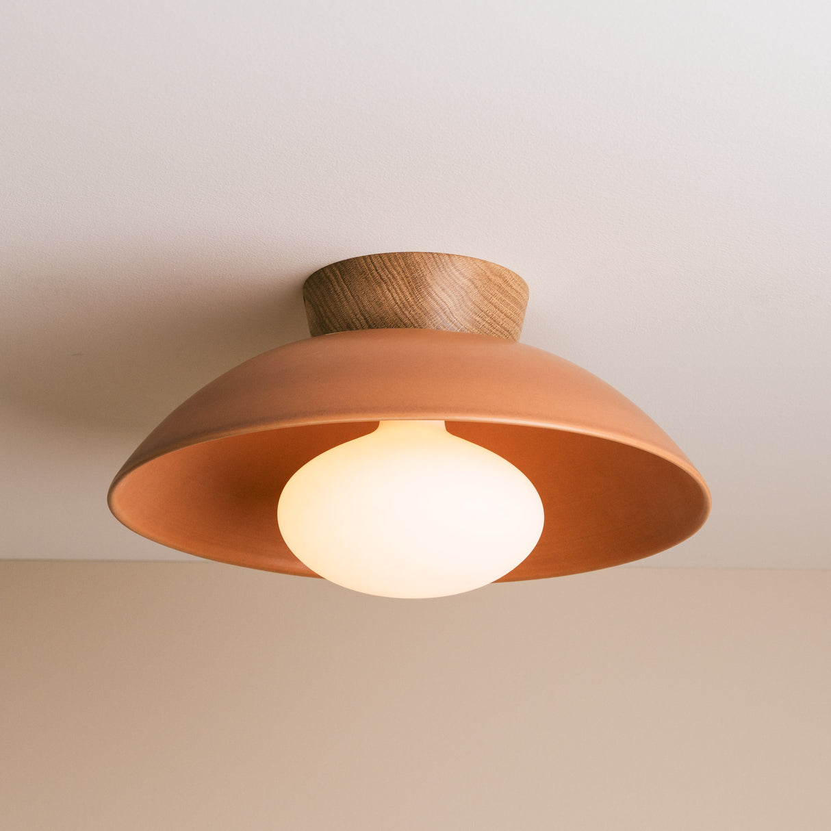 Studio Haran Dawn Flush Ceiling Light in Ceramic and Oak