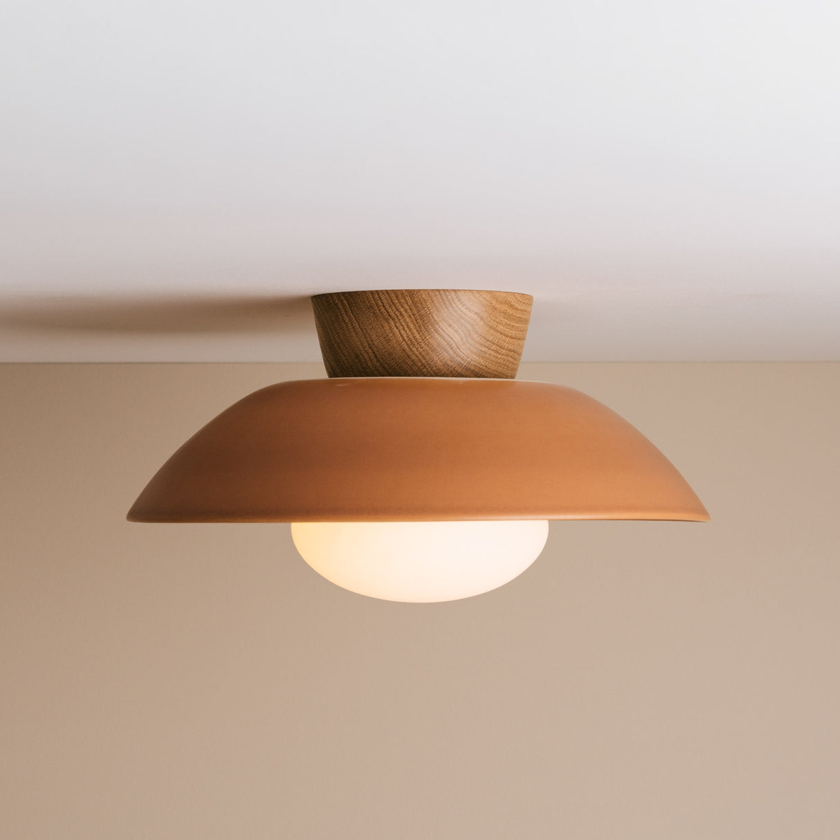 Studio Haran Dawn Flush Ceiling Light in Ceramic and Oak