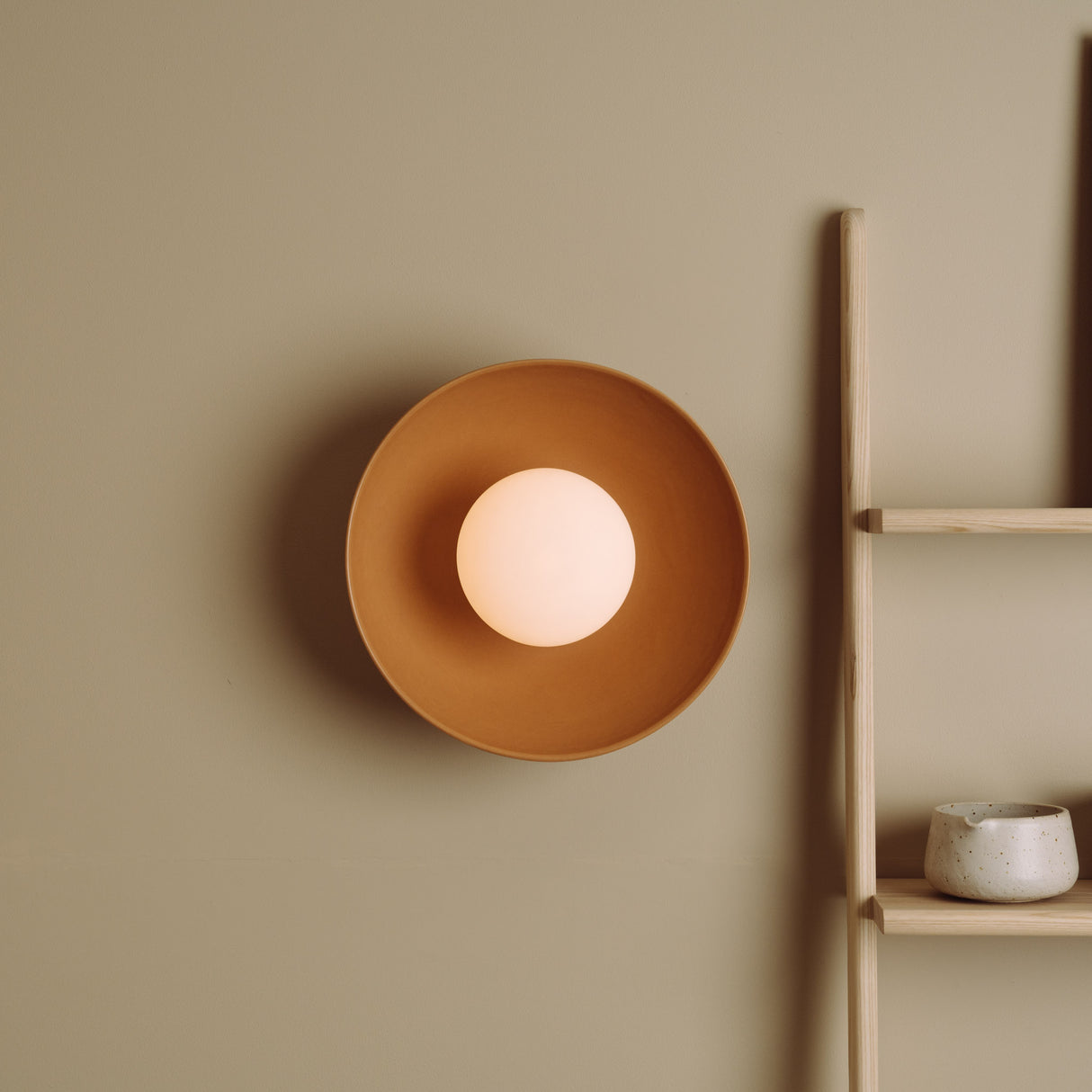 Studio Haran Dawn Flush Wall Light in Ceramic and Oak