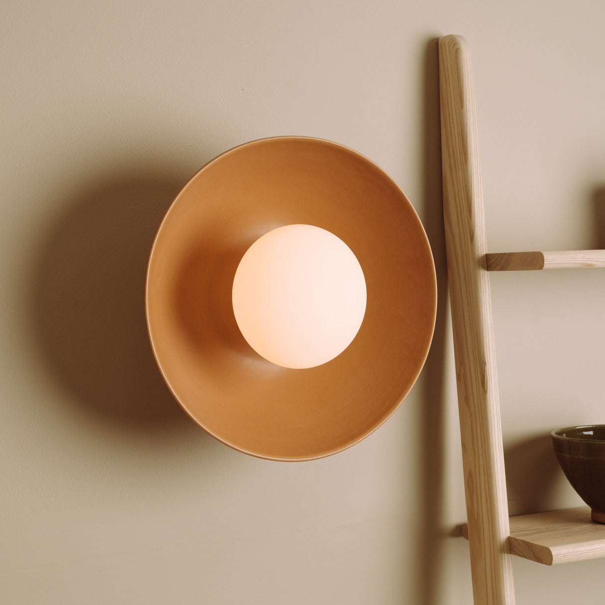 Studio Haran Dawn Flush Wall Light in Ceramic and Oak