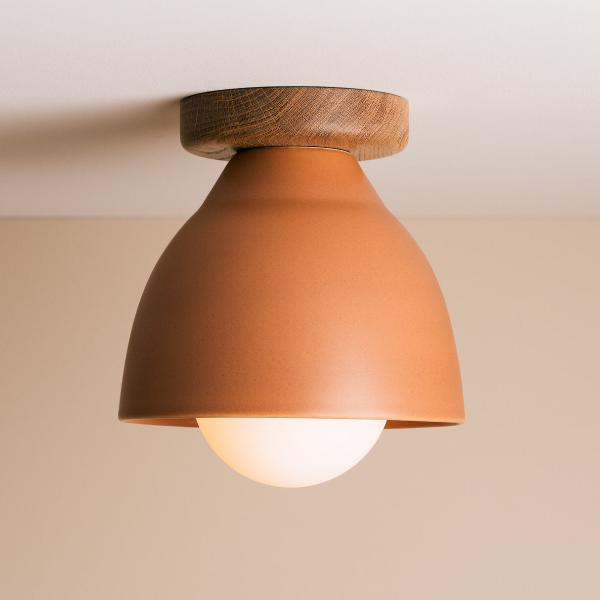 Studio Haran Element Flush Ceiling Light in Ceramic and Oak