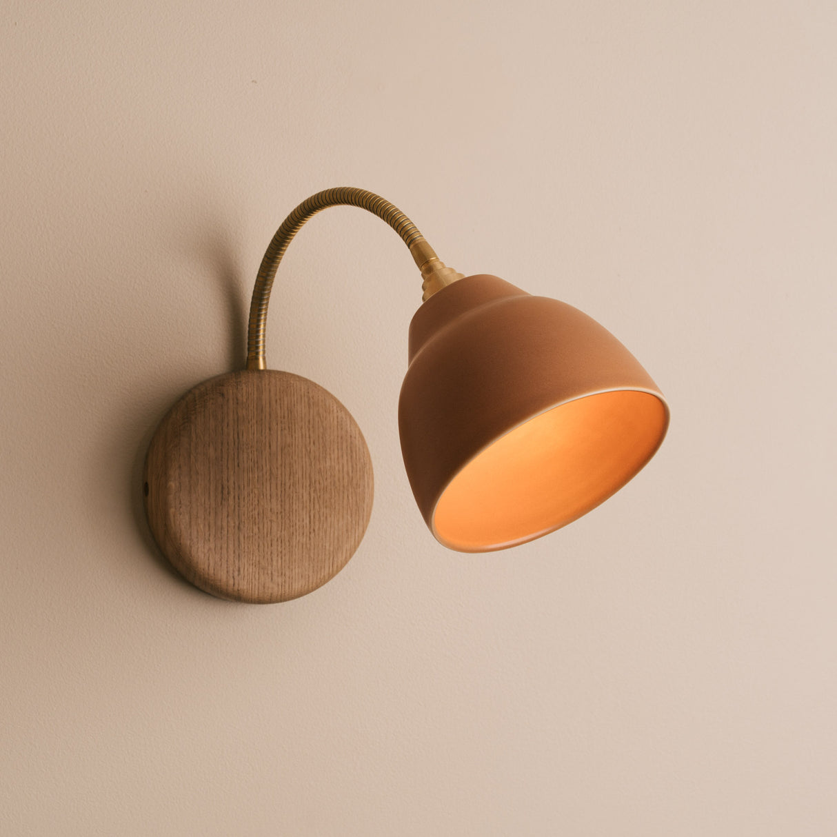 Studio Haran Flex Wall Light in Brass/Nickel, Ceramic and Oak