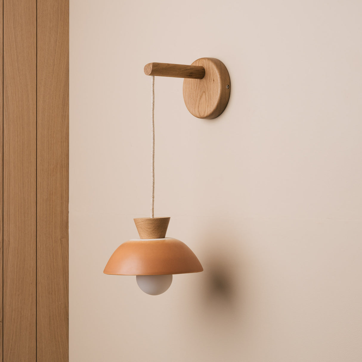 Studio Haran Small Dawn Hanging Wall Light in Ceramic and Oak