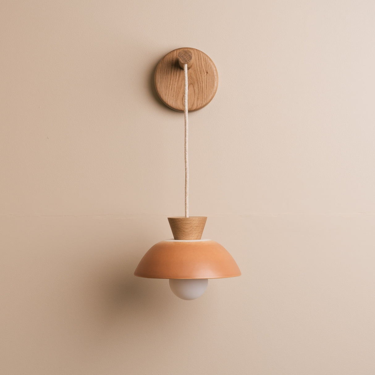 Studio Haran Small Dawn Hanging Wall Light in Ceramic and Oak