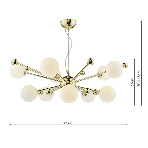 Dar Ursa 10 Light Sputnik Pendant Chandelier Polished Gold Opal Glass –  from Amos Lighting + Home