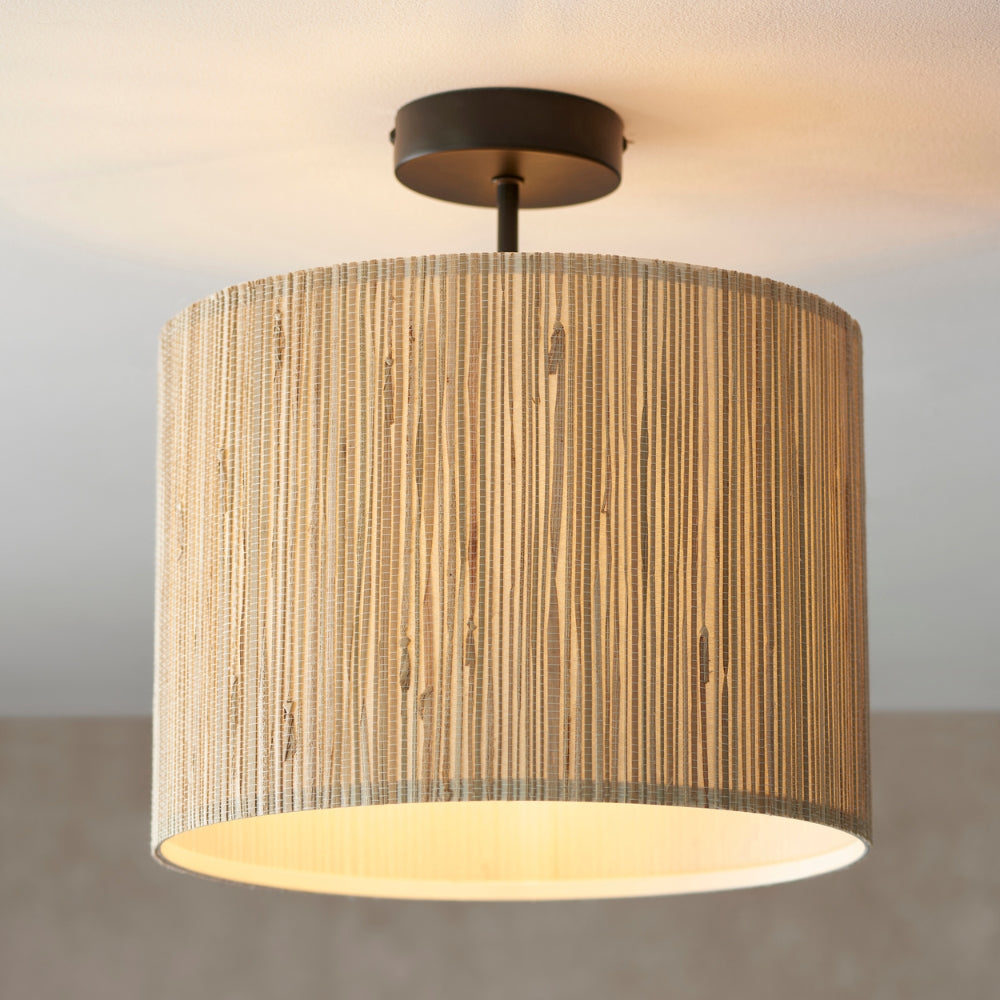 Endon Longshore Semi Flush Ceiling Light Natural Seagrass from Amos Lighting + Home