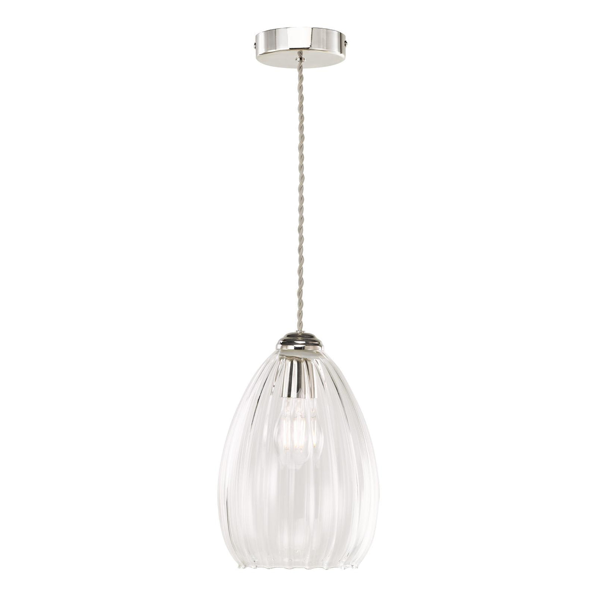 Dar Valora Pendant Polished Nickel and Ribbed Glass