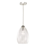 Dar Valora Pendant Polished Nickel and Ribbed Glass