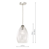 Dar Valora Pendant Polished Nickel and Ribbed Glass