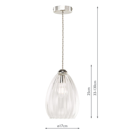 Dar Valora Pendant Polished Nickel and Ribbed Glass