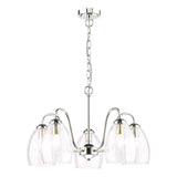Dar Valora 5 Light Pendant Polished Nickel and Ribbed Glass