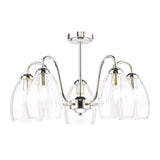 Dar Valora 5 Light Pendant Polished Nickel and Ribbed Glass