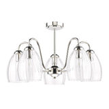 Dar Valora 5 Light Pendant Polished Nickel and Ribbed Glass