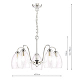 Dar Valora 5 Light Pendant Polished Nickel and Ribbed Glass