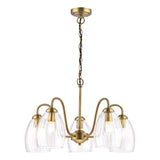 Dar Valora 5 Light Pendant Antique Bronze and Ribbed Glass