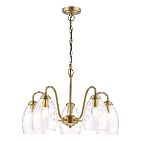 Dar Valora 5 Light Pendant Antique Bronze and Ribbed Glass