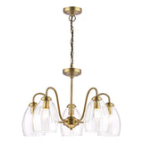 Dar Valora 5 Light Pendant Antique Bronze and Ribbed Glass
