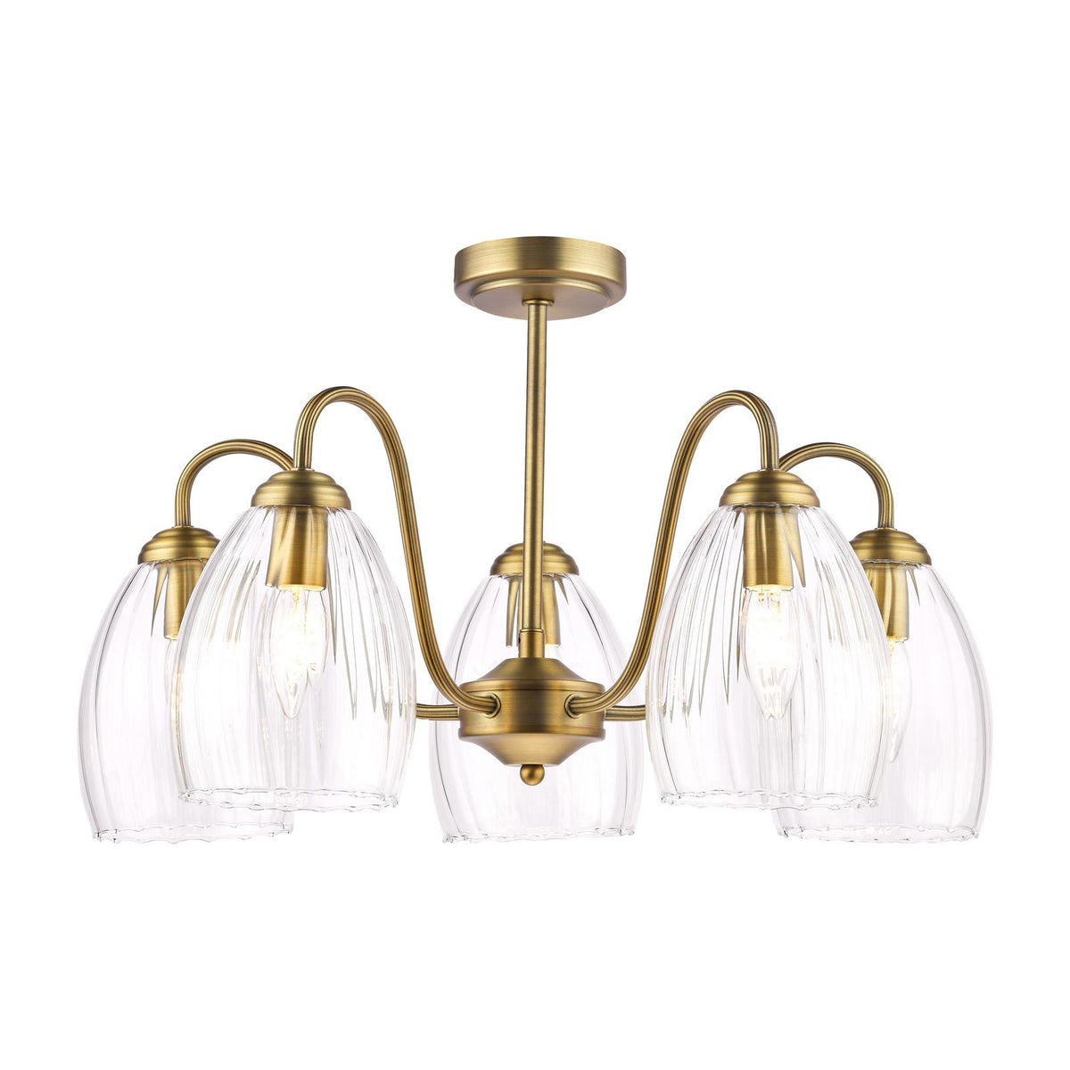Dar Valora 5 Light Pendant Antique Bronze and Ribbed Glass