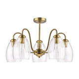 Dar Valora 5 Light Pendant Antique Bronze and Ribbed Glass