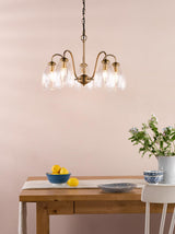 Dar Valora 5 Light Pendant Antique Bronze and Ribbed Glass